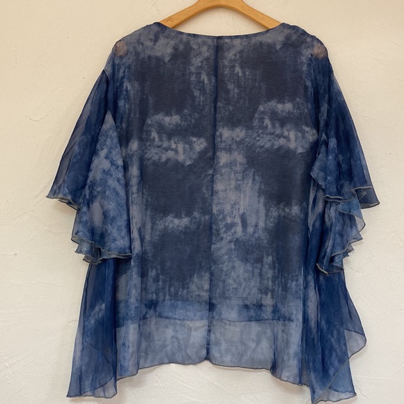 Patrizia Luca Milano Shirt Blue Watercolor Sheer Top Size L - Picture 11 of 17
